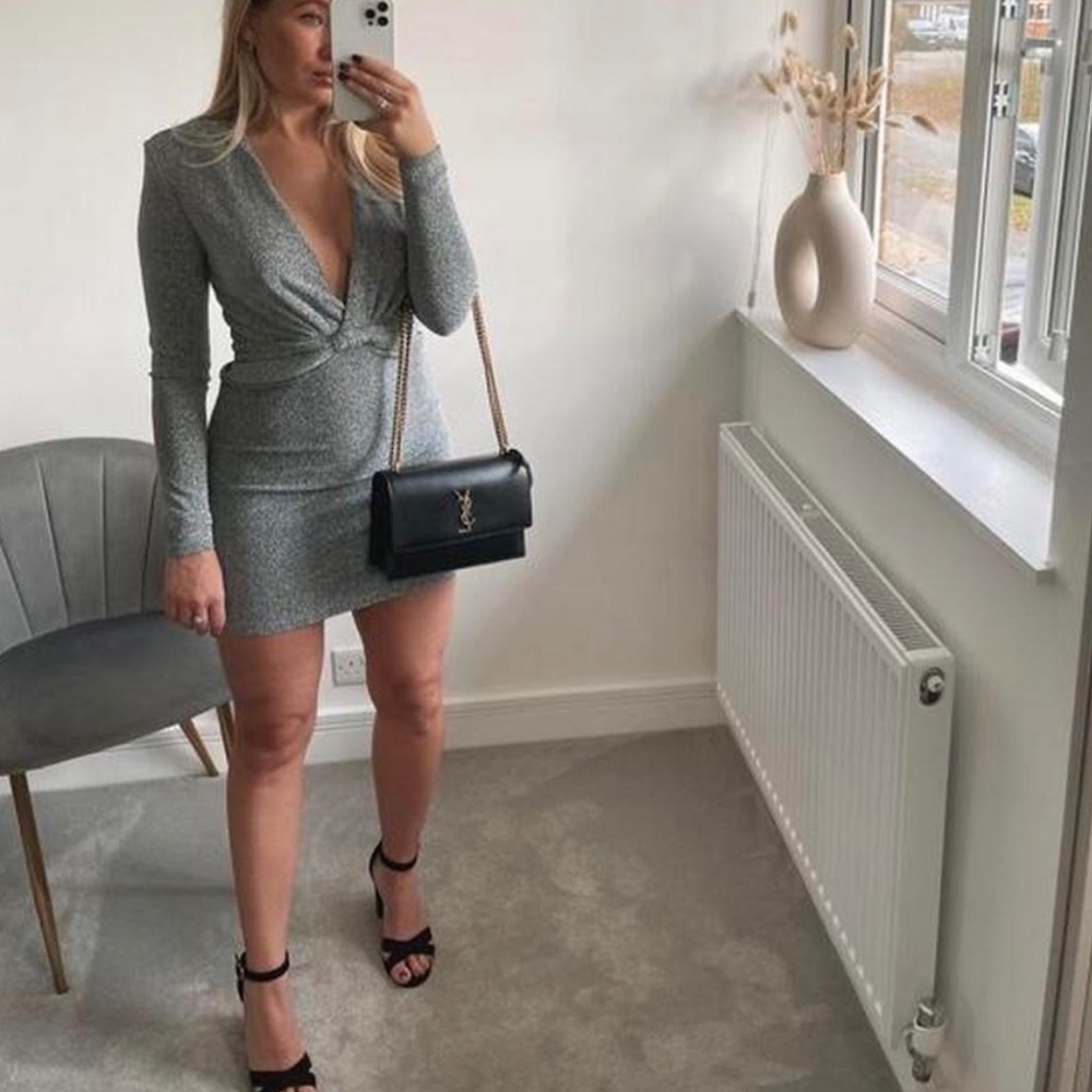 Zara Sparkle Plunge Dress with Shoulder Pads